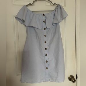 ZARA✨ Blue Button Off-Shoulder Dress